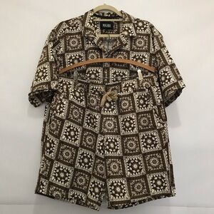 Malibu Brown & Cream Floral-Print Top & Shorts Size L